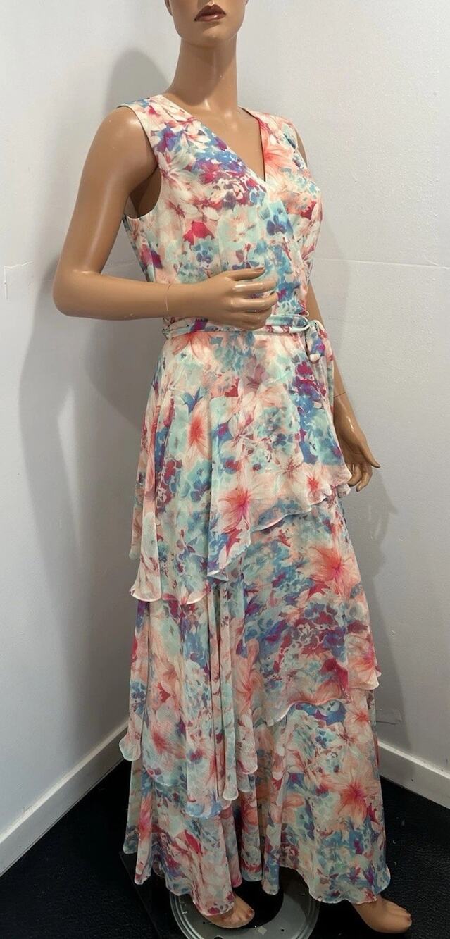 tahari dress 8 Maxi Floral Layered Bottom Tie Belt Formal elegant cocktail dress